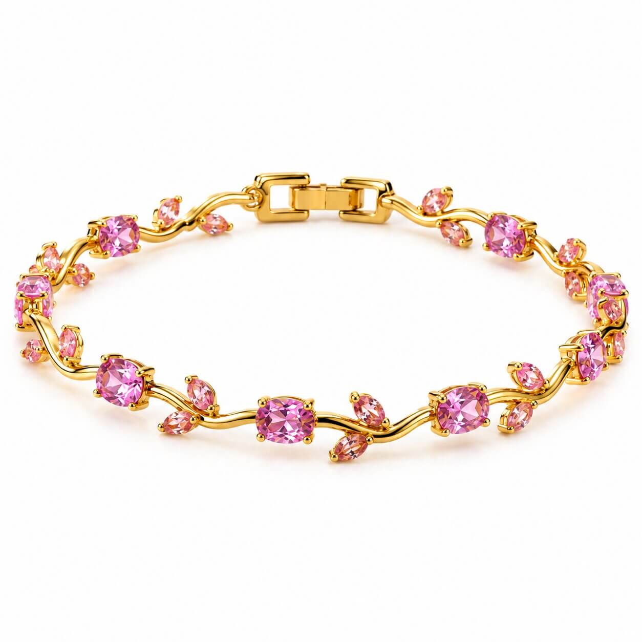 Tulip Bracelet for Women, Floral Crystal, Anti Tarnish Jewellery Latest Stylish Bracelet Gifts for Girls (Golden Pink)