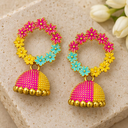 Multicolor Floral Hoop Jhumka Earrings