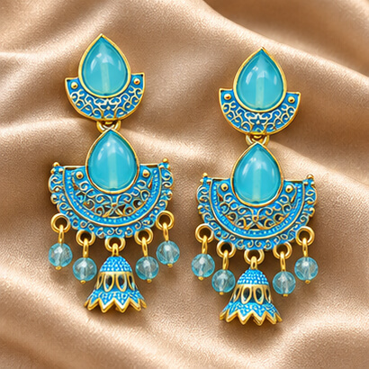 Royal Teardrop Jhumka Chandbali Earrings (Turquoise Blue)