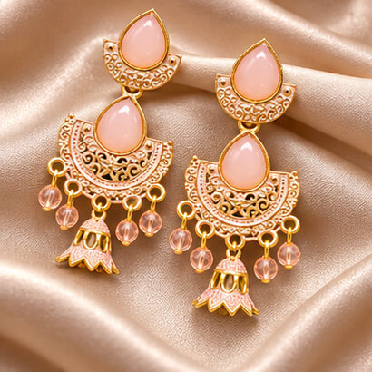 Royal Teardrop Jhumka Chandbali Earrings (Blush Peach)