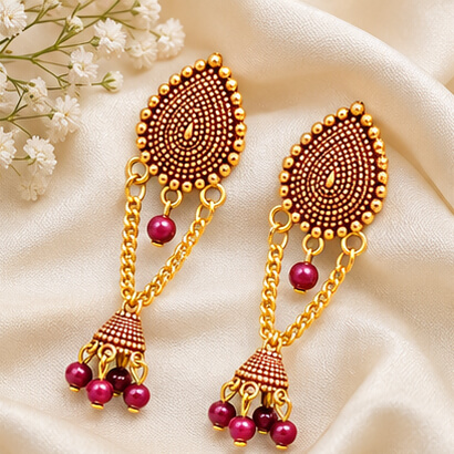 Paisley Chain Jhumka Earrings (Brown)