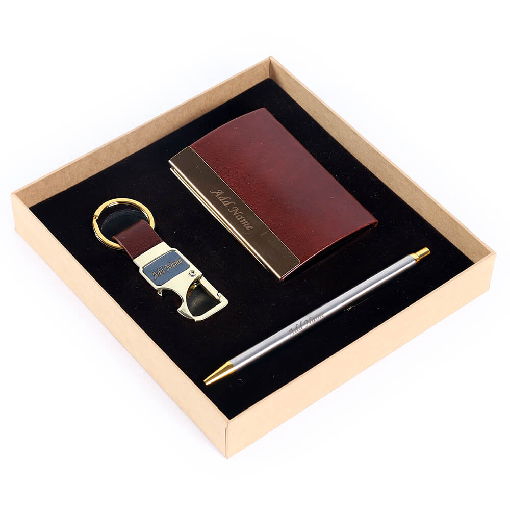 Brown Wallet Pen and Keychain Gift Set