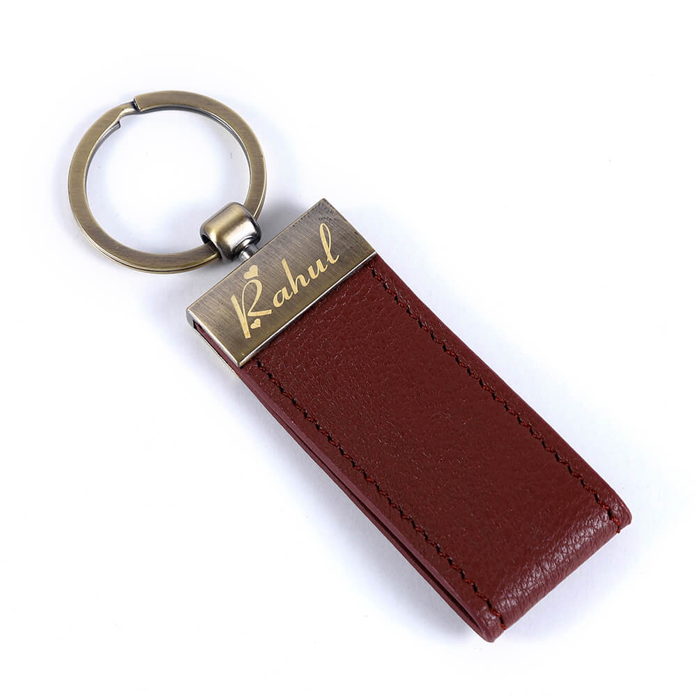 Brown Rectangle Name Keychain