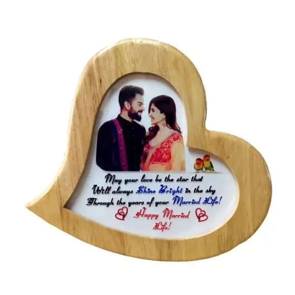 Wood-Effect Couple Heart Photo Frame