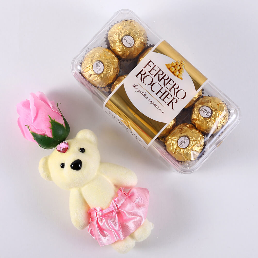 Ferrero Rocher Small Box and Pink Rose Teddy