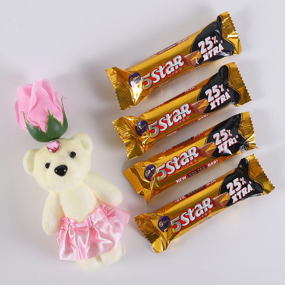 5 Star Chocolates and Pink Rose Teddy