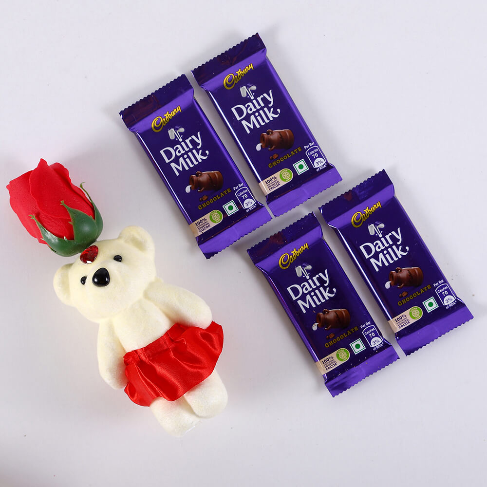 Dairy Milk Mini Bars and Red Rose Teddy