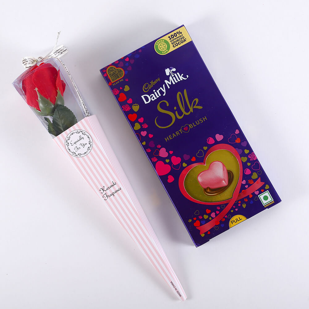 Silk Heart Blush with Wrapped Rose