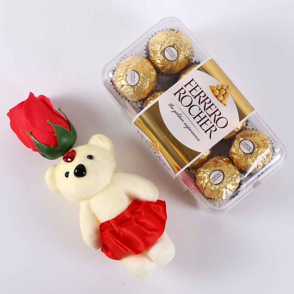Ferrero Rocher Small Box and Red Rose Teddy