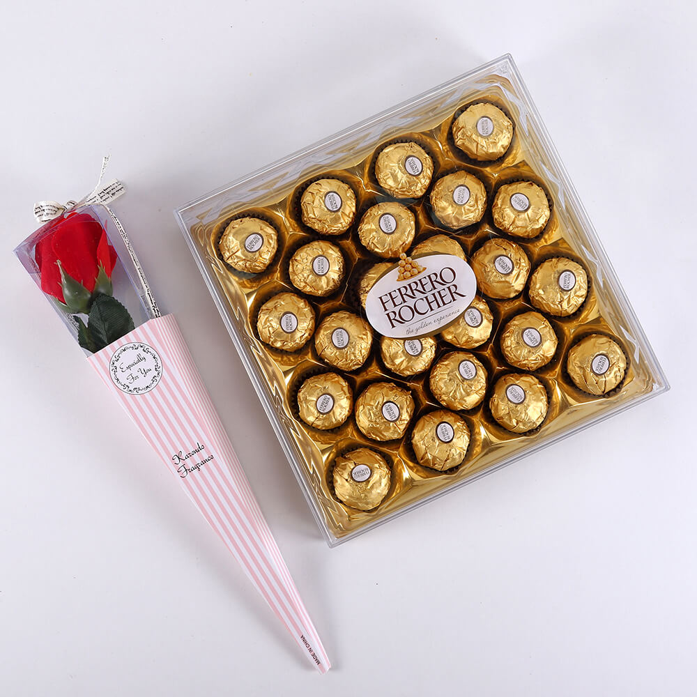 Ferrero Rocher Box with Wrapped Rose