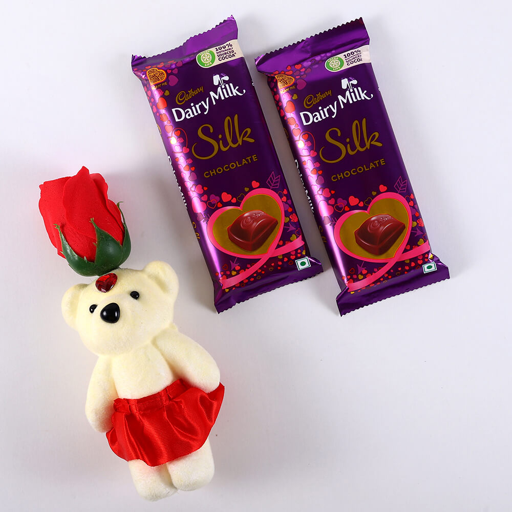 Dairy Milk Silk Pair and Red Rose Teddy