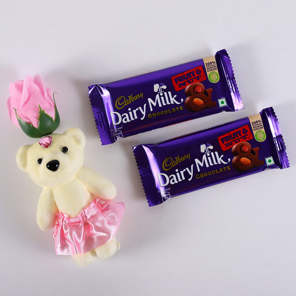 Dairy Milk Bar Pair and Pink Rose Teddy