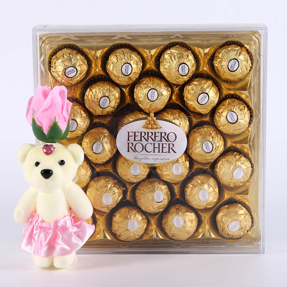 Ferrero Rocher Box and Pink Rose Teddy