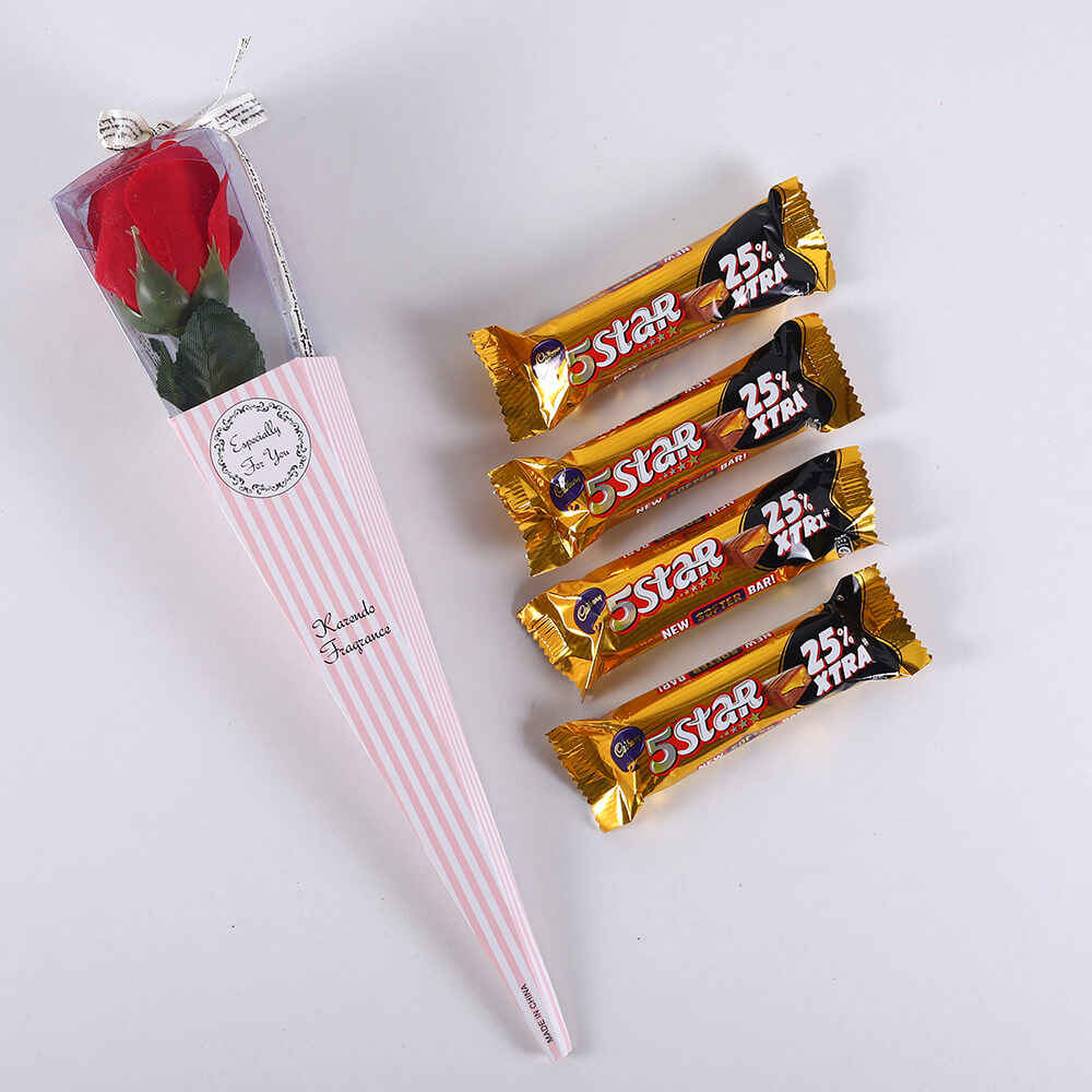 5 Star Chocolates with Wrapped Rose