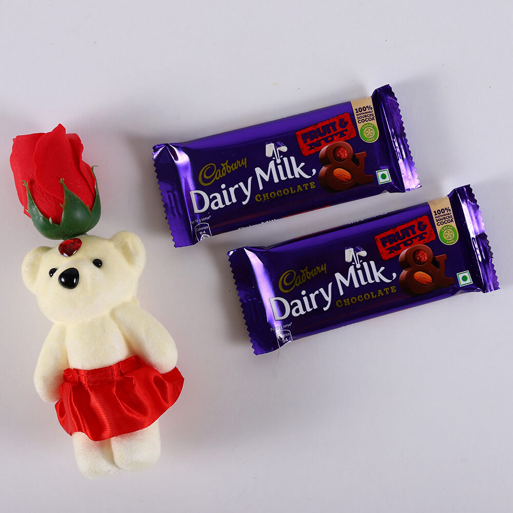 Dairy Milk Bar Pair and Red Rose Teddy