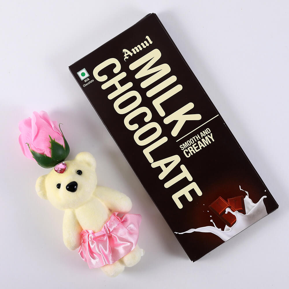 Amul Milk Chocolate and Pink Rose Teddy