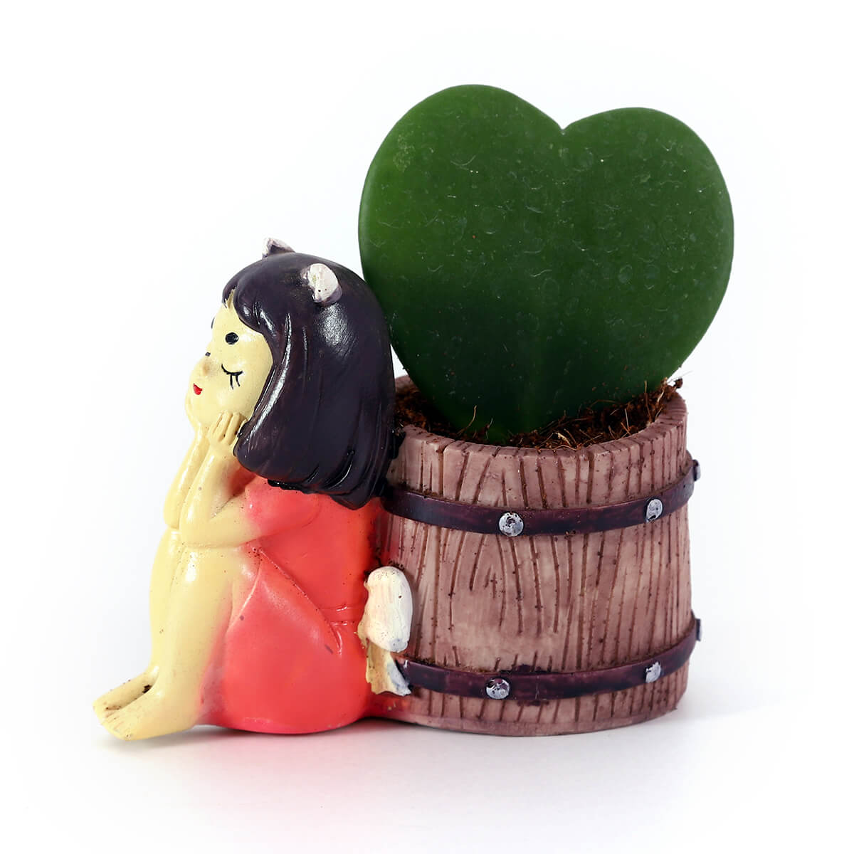 Hoya Heart in Barrel Girl Planter