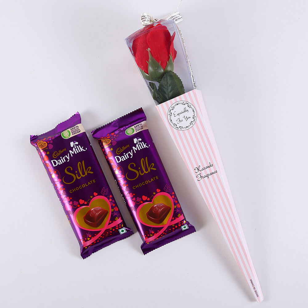 Dairy Milk Silk Pair with Wrapped Rose