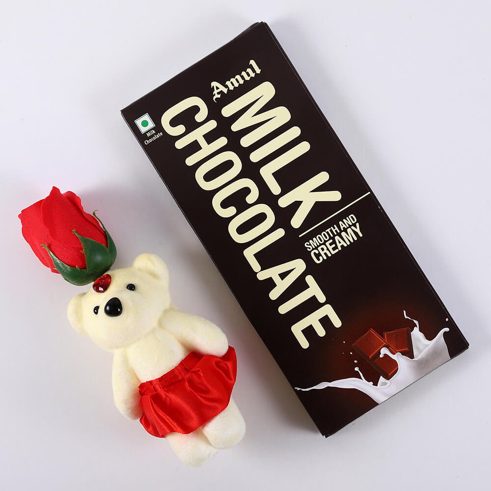 Amul Milk Chocolate and Red Rose Teddy