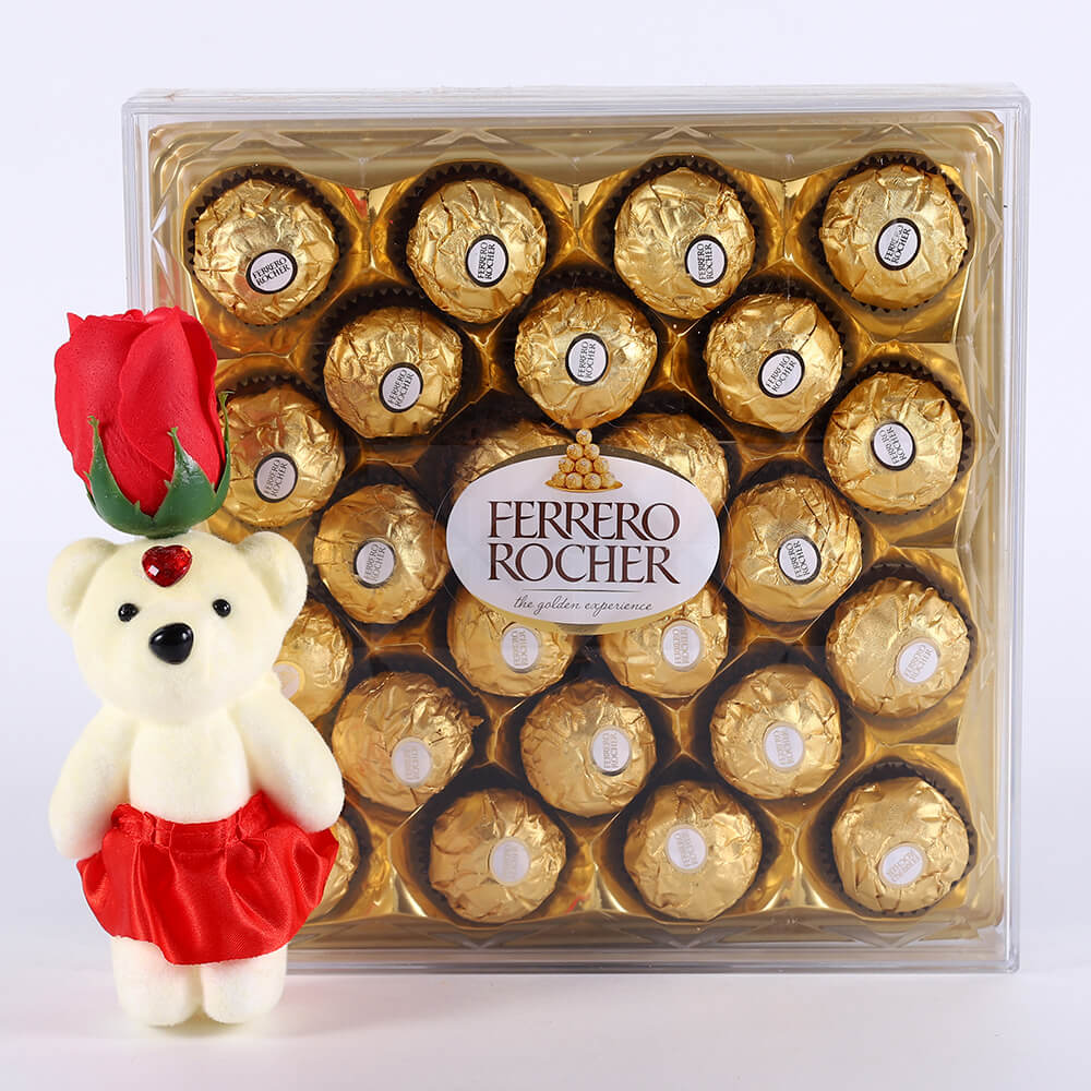 Ferrero Rocher Box and Red Rose Teddy