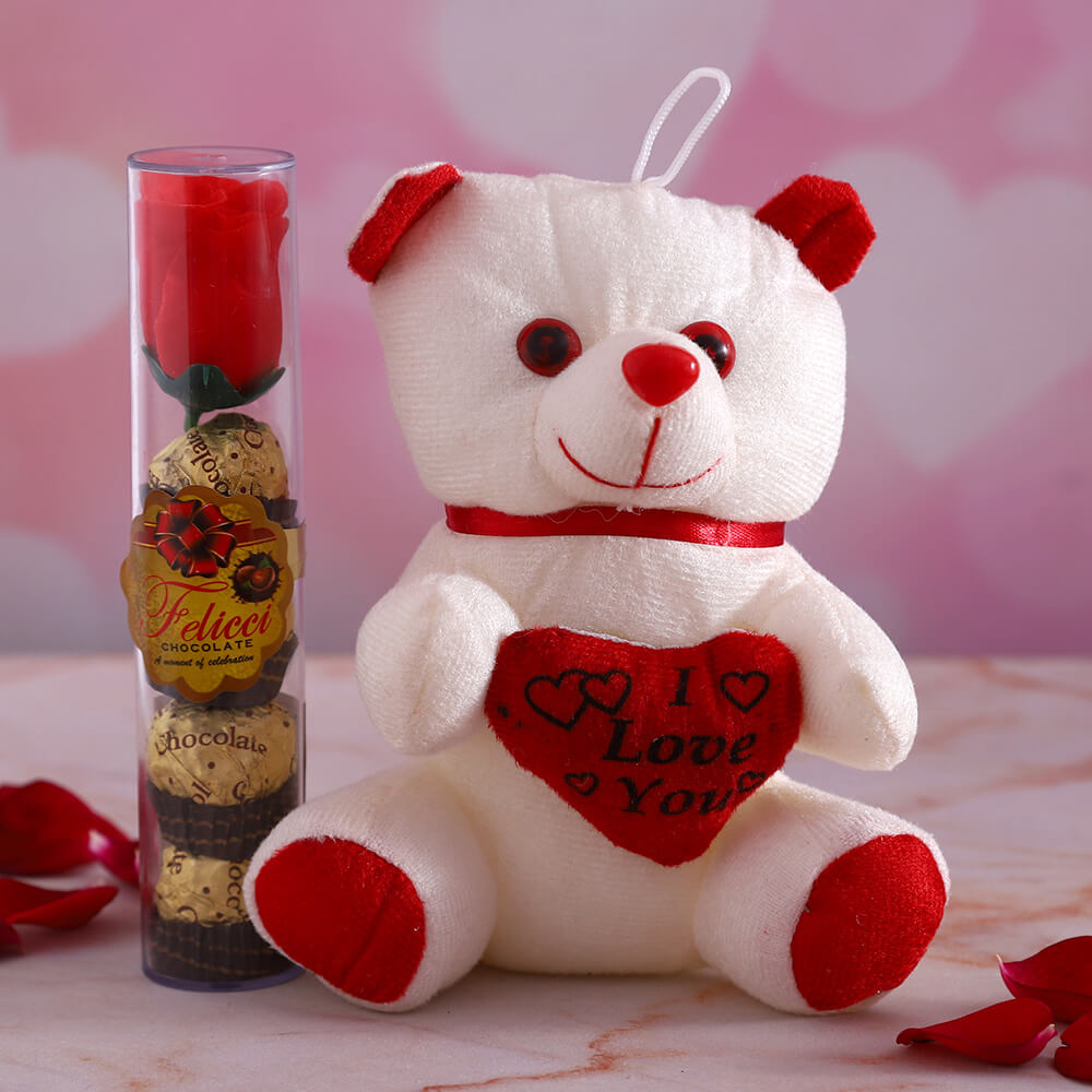 White Teddy and Rose Chocolate Tube Combo