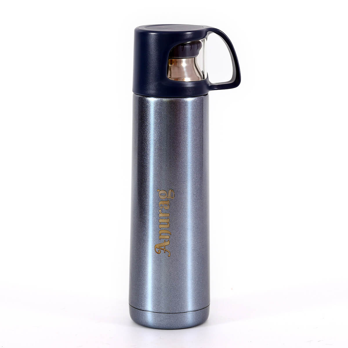 Personalized Stainless Steel Vacuum Flask with Cup Lid – Metallic Blue