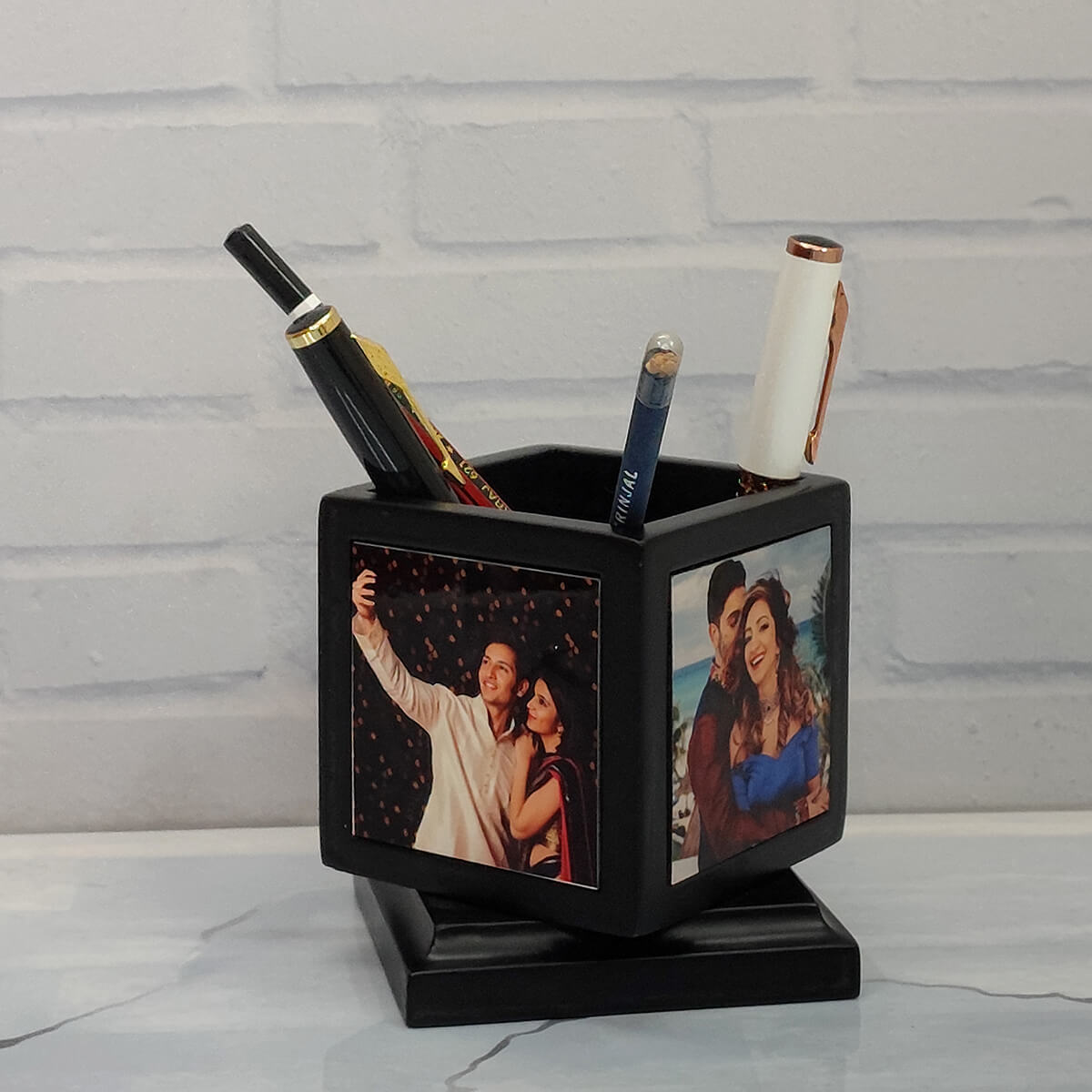 Personalised Photo Cube Pen Holder – Black