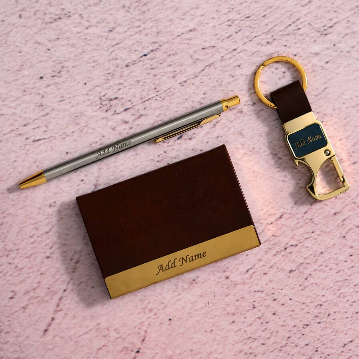 Personalised Executive Gift Set – Name Pen, Card Holder & Keychain