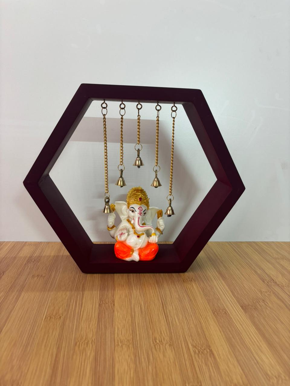 Divine Blessings Ganesha Hexagonal Frame with Hanging Bells