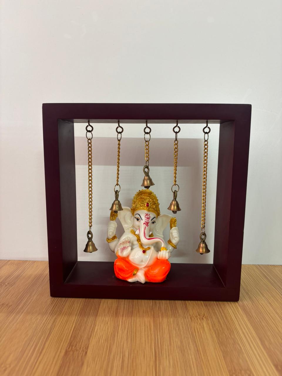 Divine Grace Ganesha Square Frame with Hanging Bells