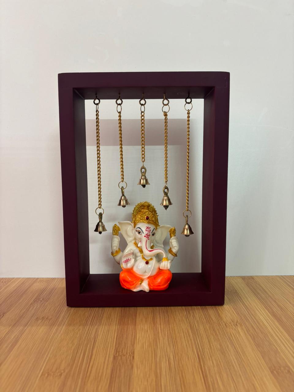 Sacred Harmony Ganesha Rectangular Frame with Hanging Bells