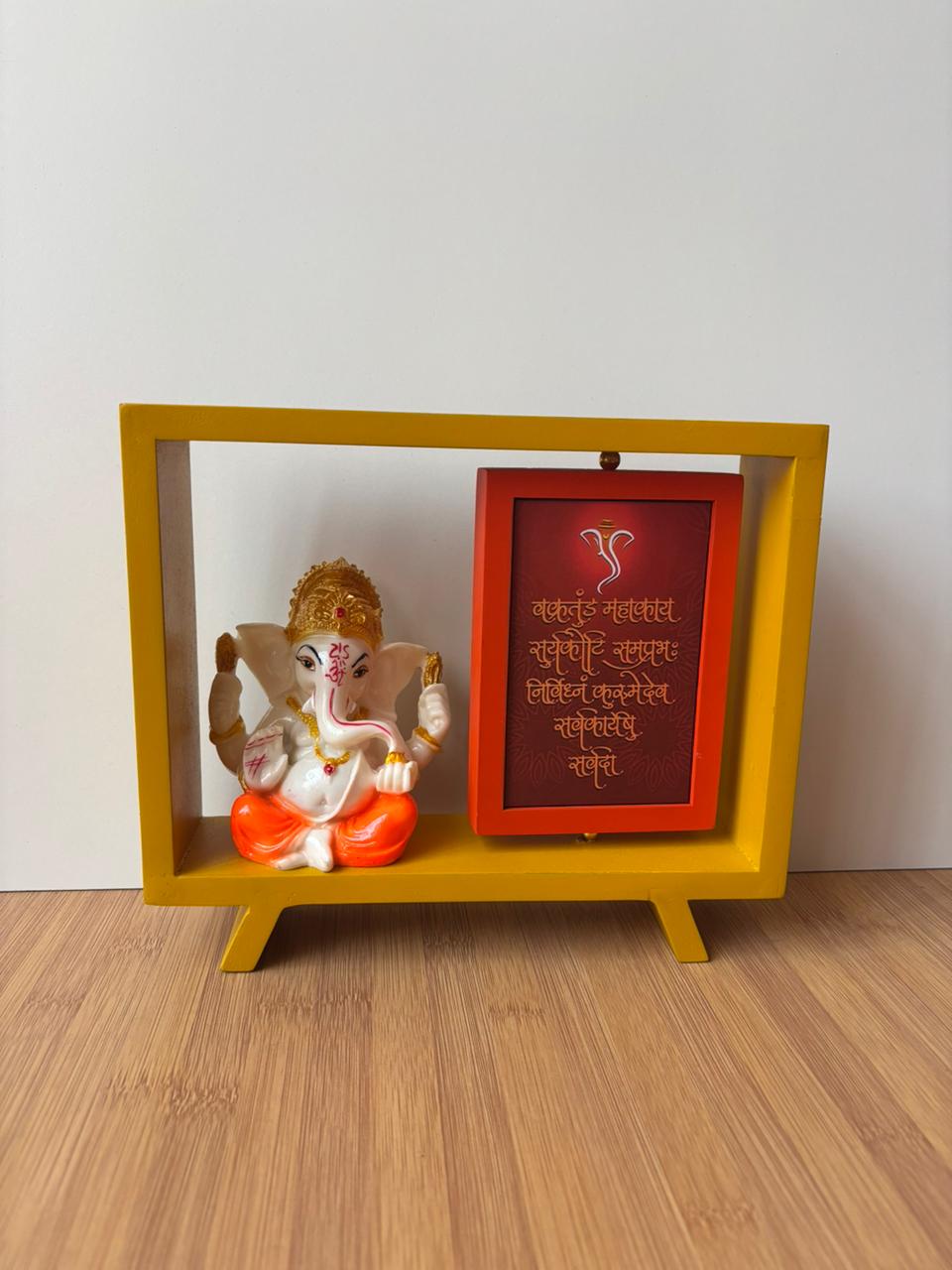 Golden Blessings Ganesha Idol & Mantra Frame Tabletop Showpiece