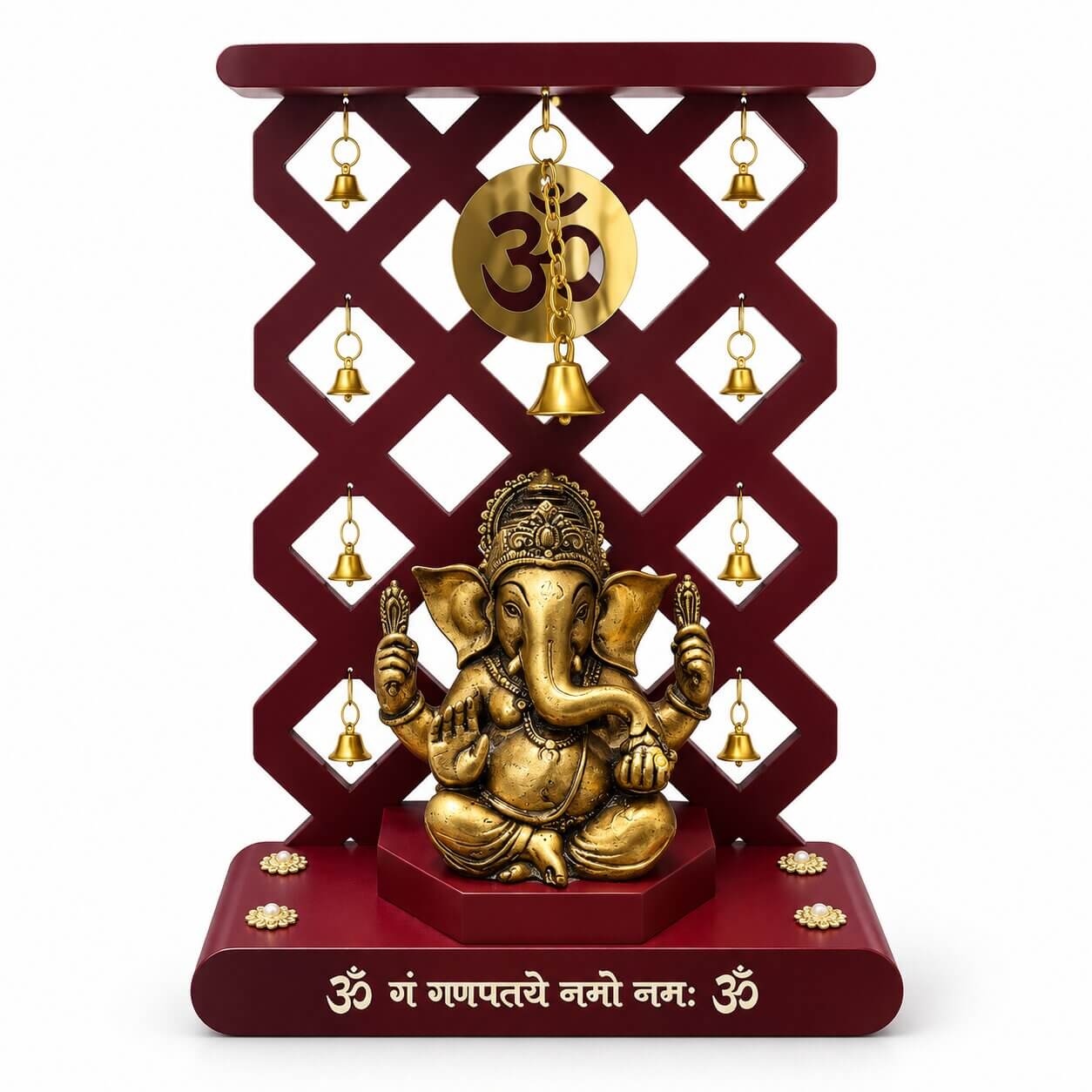Divine Om Ganesha Idol with Hanging Bells & Decorative Stand