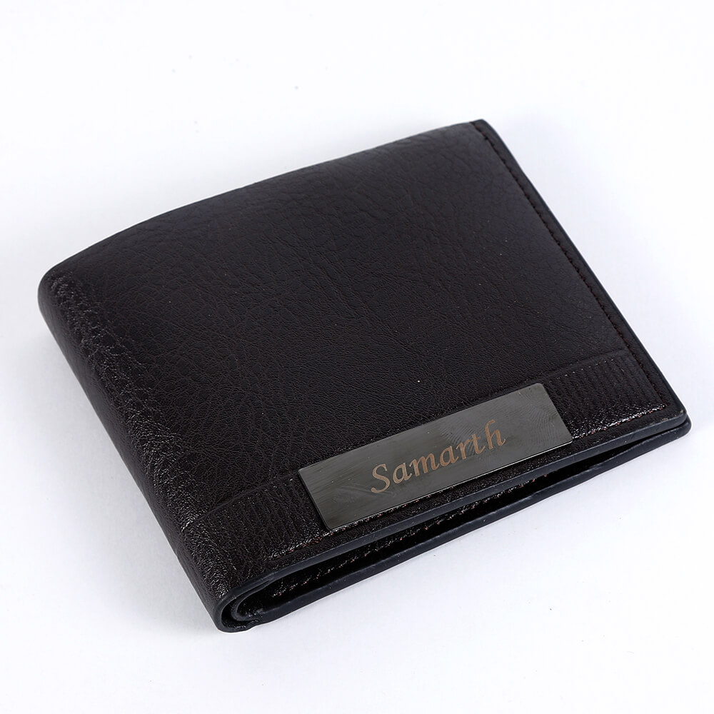 Personalised Black Nameplate Bifold Wallet