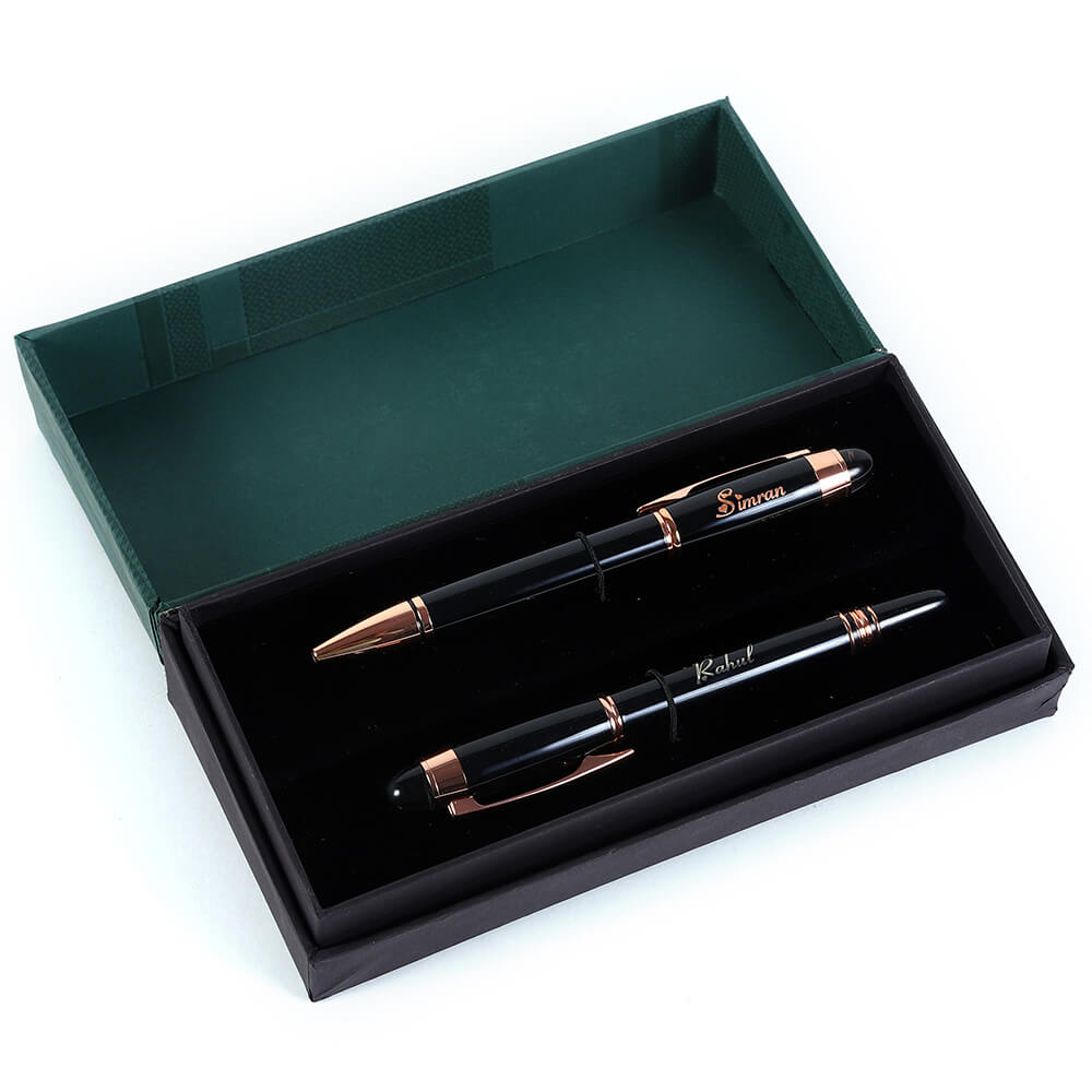 Personalised Black & Rose Gold Pen Duo Gift Set