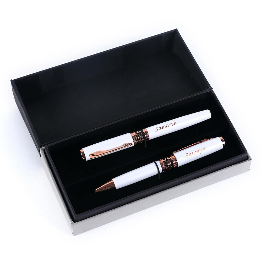 Personalised White & Rose Gold Pen Duo Gift Set