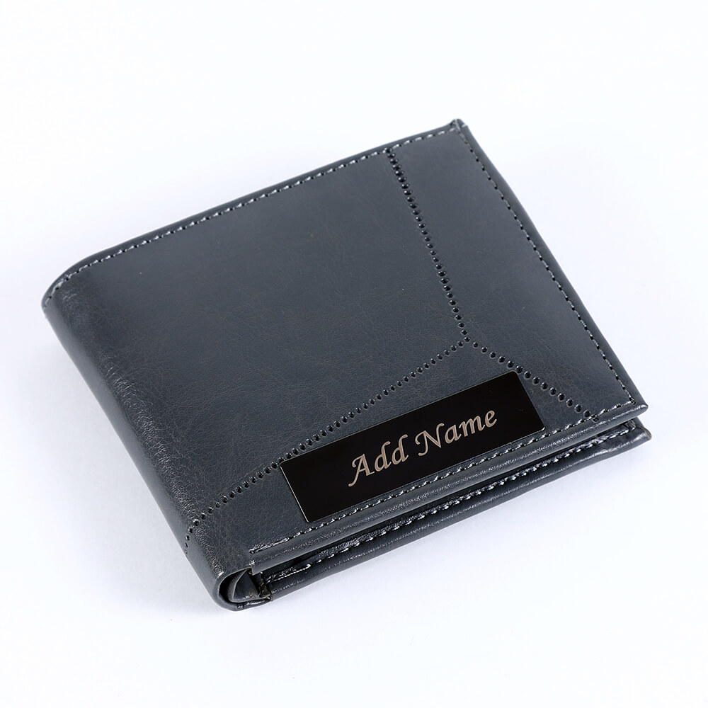 Personalised Slate Grey Nameplate Wallet