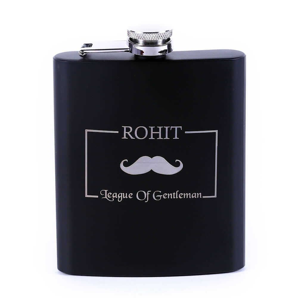 Personalised Black Moustache Hip Flask